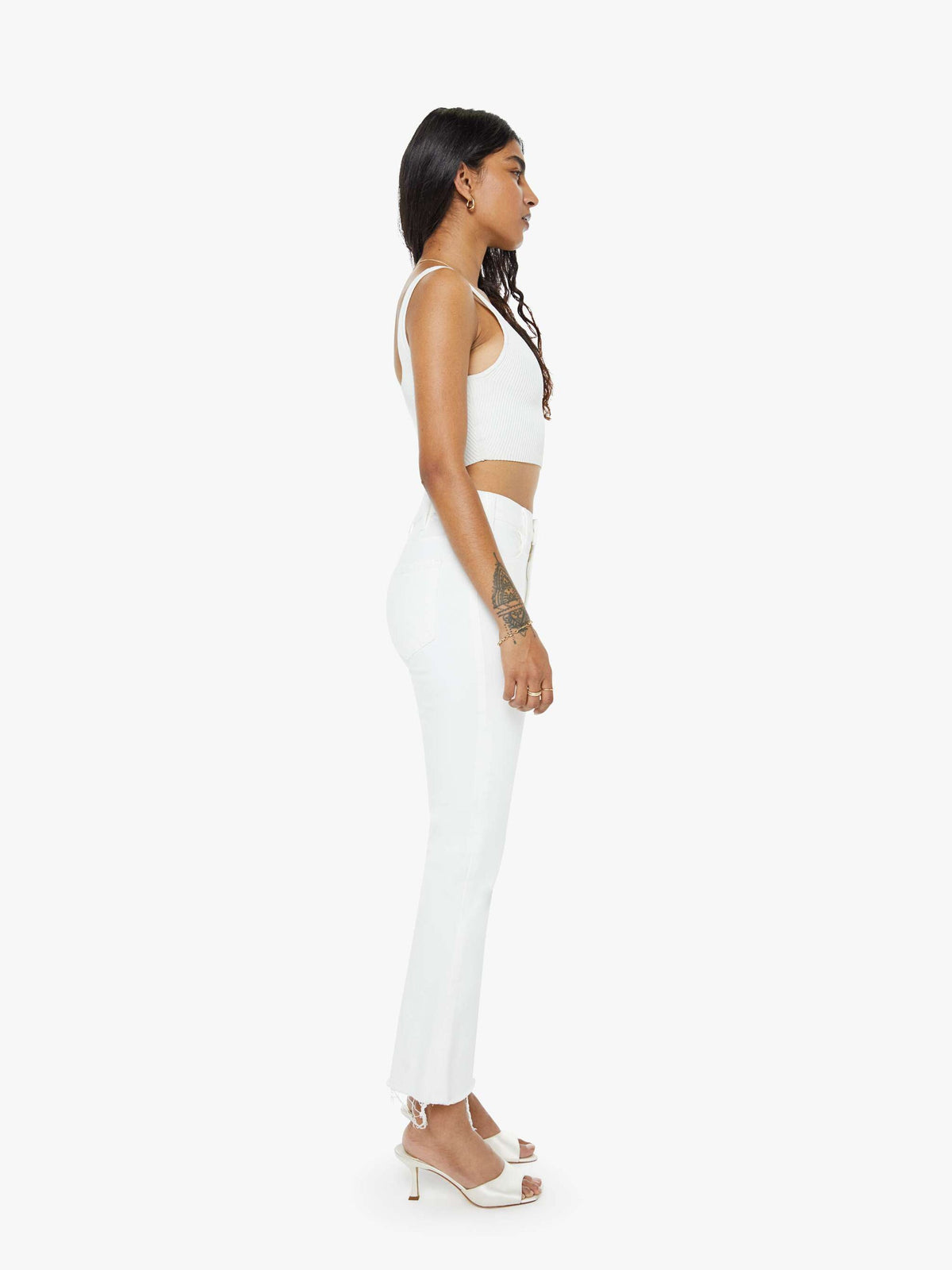 Mother Denim PETITES The Lil Hustler Ankle Fray White