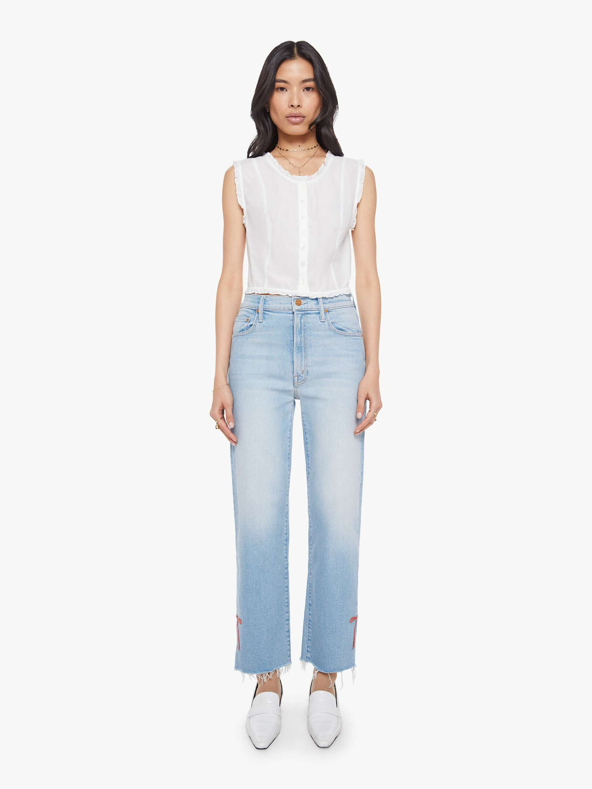 Mother Denim The Rambler Zip Slice Hover Fray Blue (Light-Pastel)