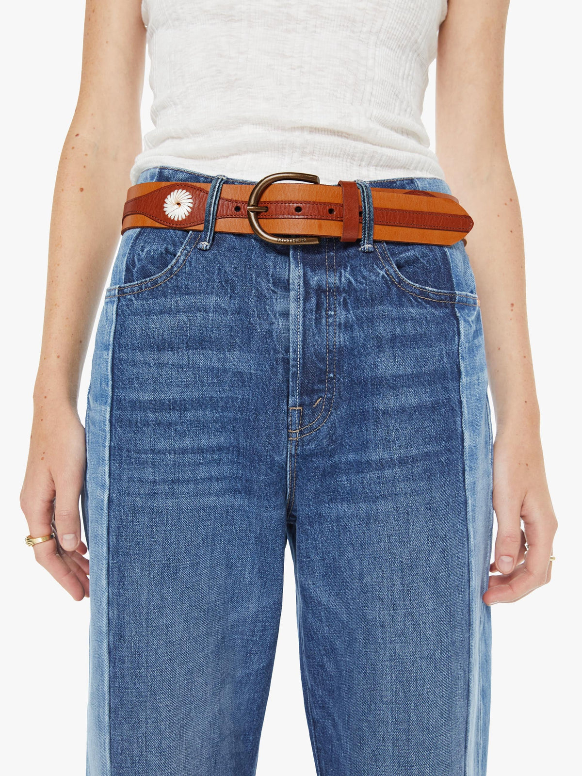 Mother Denim The 2 Tone Leather Belt Natural And Cognac