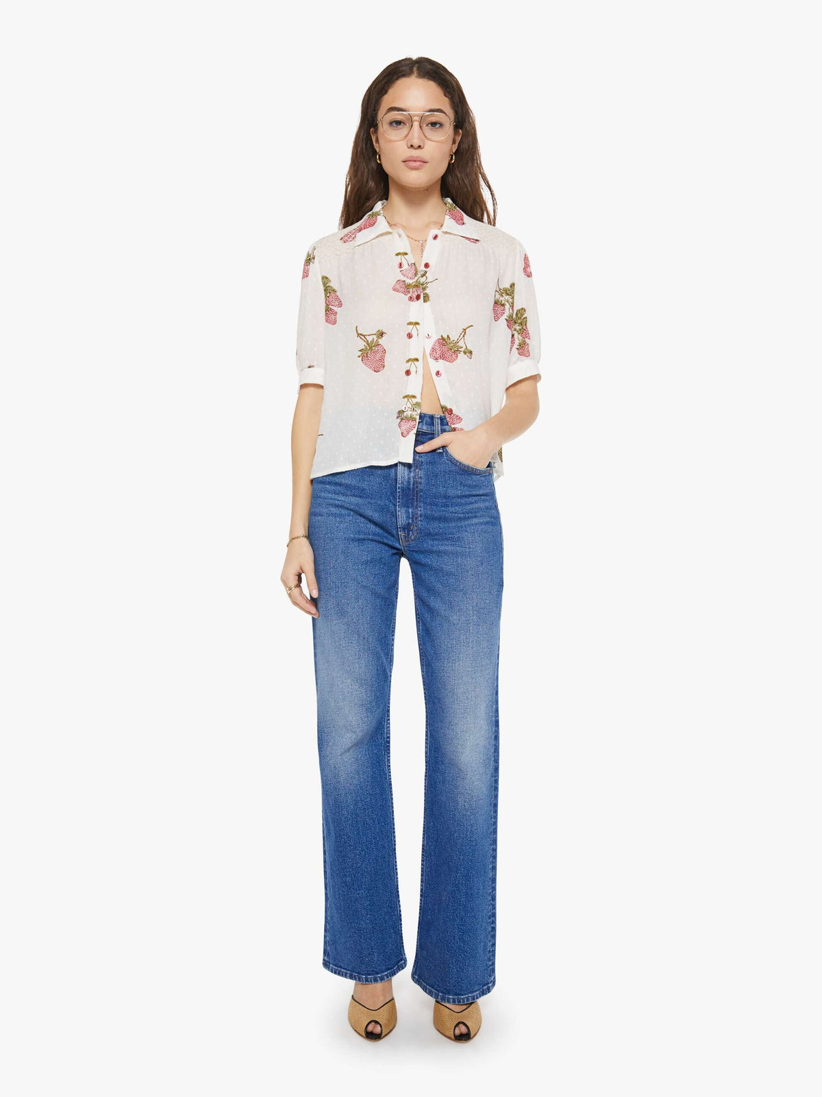 Mother Denim Alix of Bohemia Peyton Shirt STRAWBERRY DOT