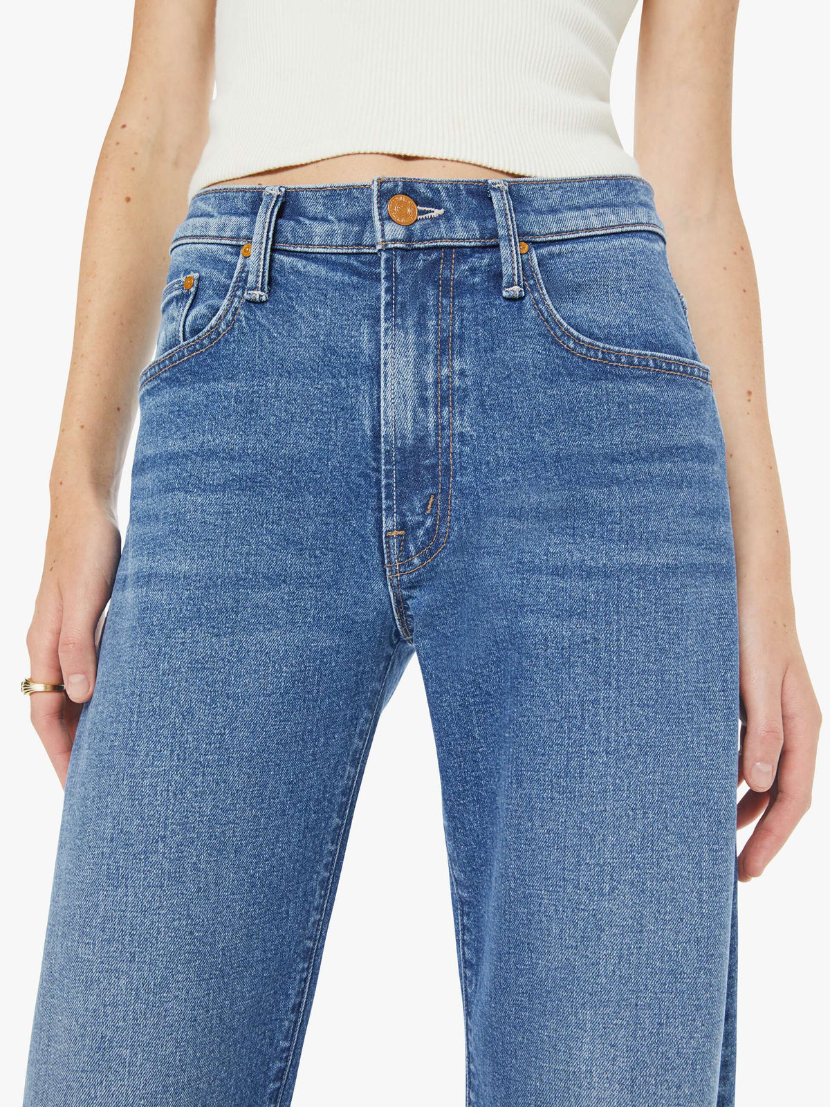 Mother Denim Eterne Cropped V-Neck Sweatshirt White (Natural)