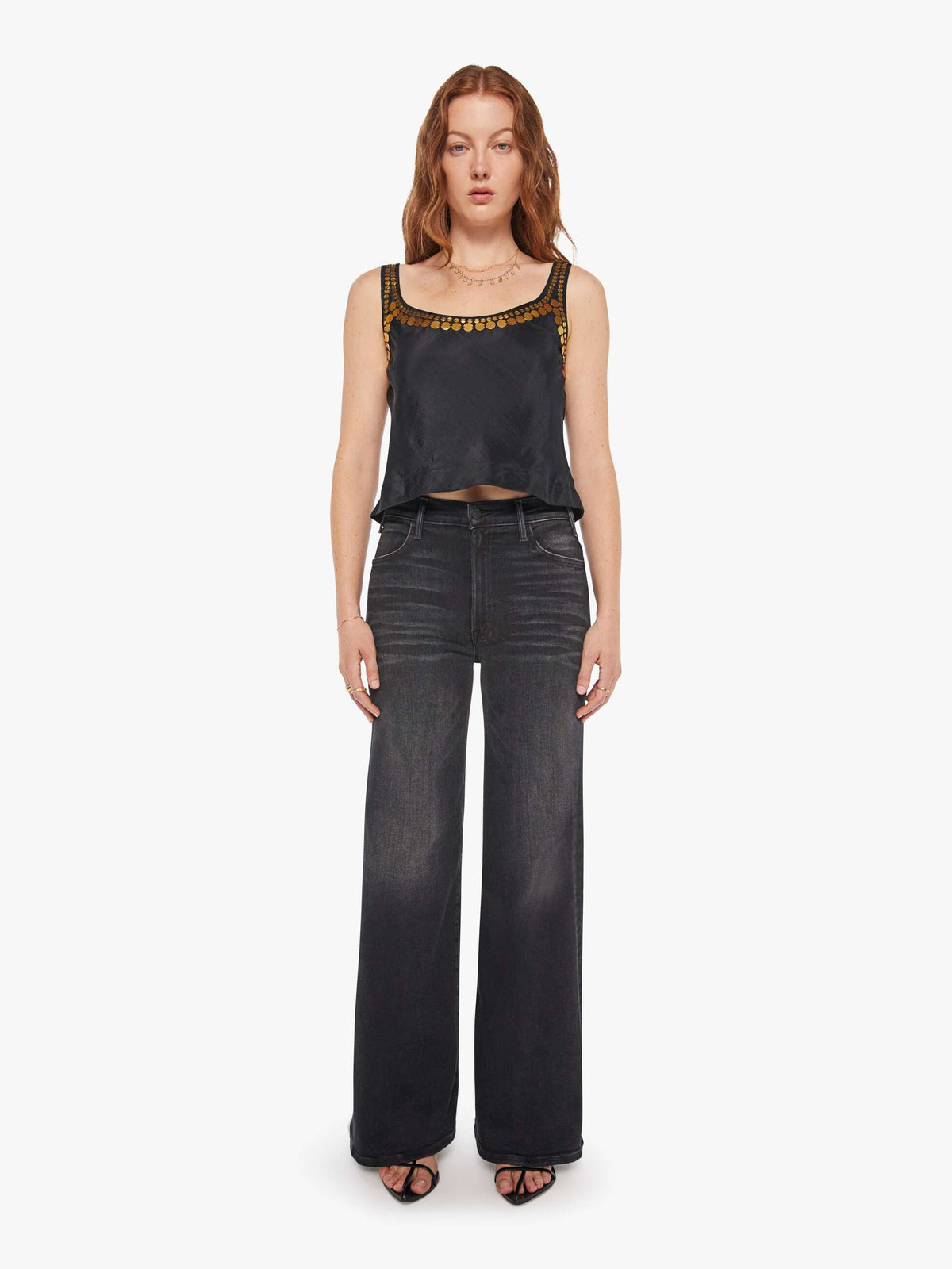 Mother Denim Alix Of Bohemia Fiona Gilded Coin Top Black