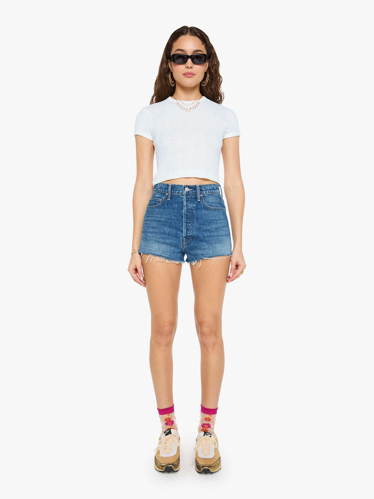 Mother Denim The Tune Up Short Fray Green Thumb With Cherries