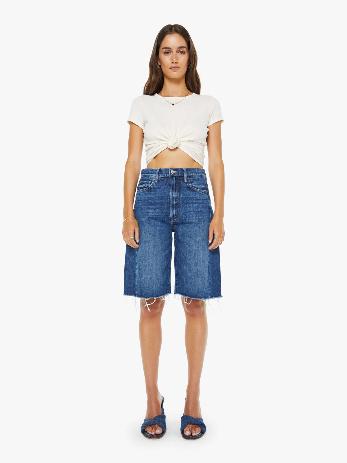 Mother Denim The Half-Pipe Bermuda Fray Blue (Dark)