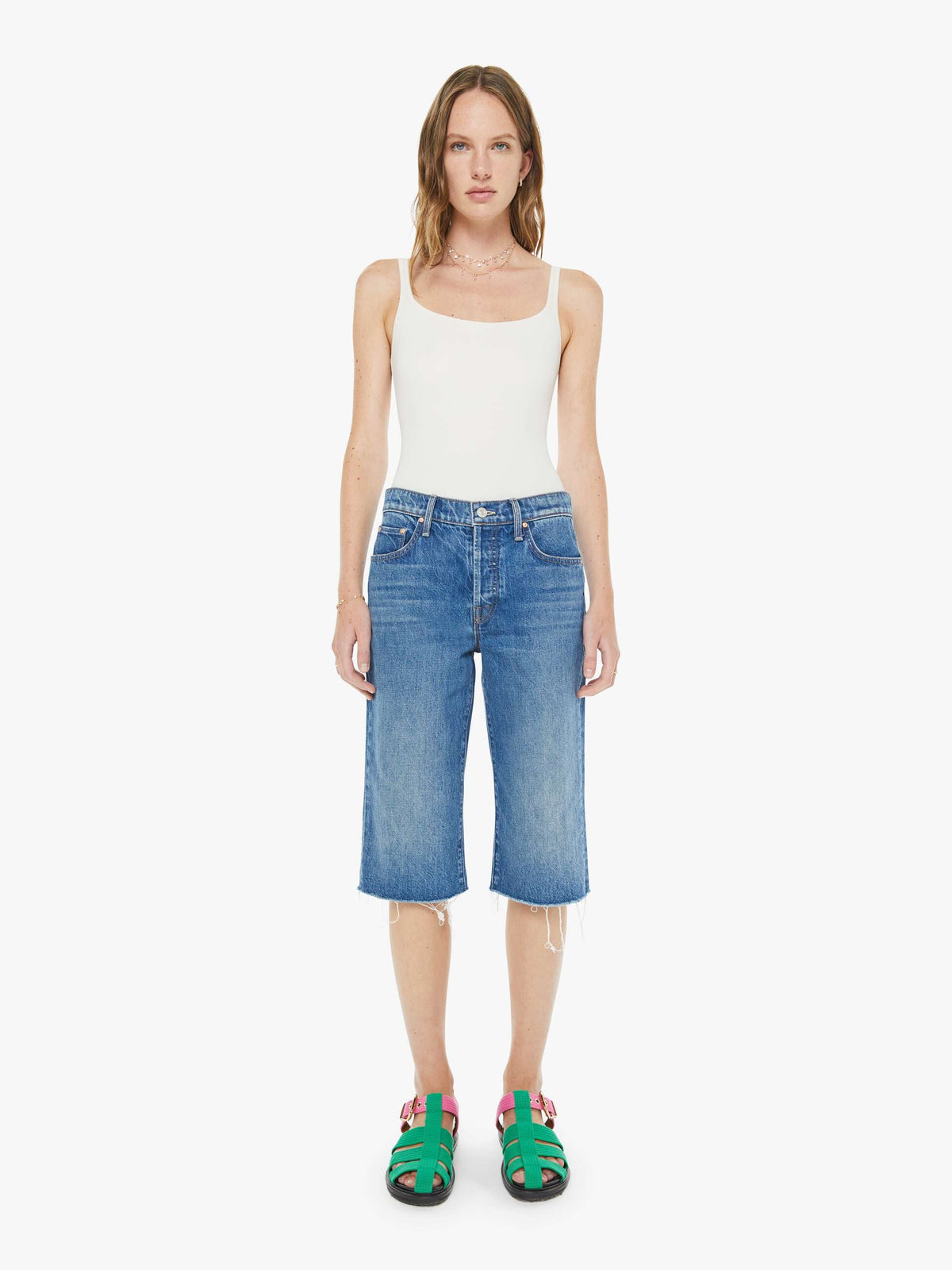 Mother Denim The Kick It Half N' Half Fray Green Thumb