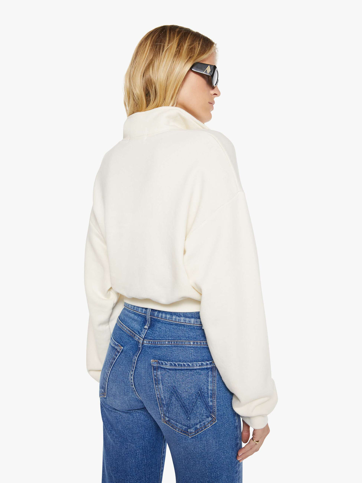 Mother Denim Eterne Cropped Half-Zip Sweatshirt White (Open)