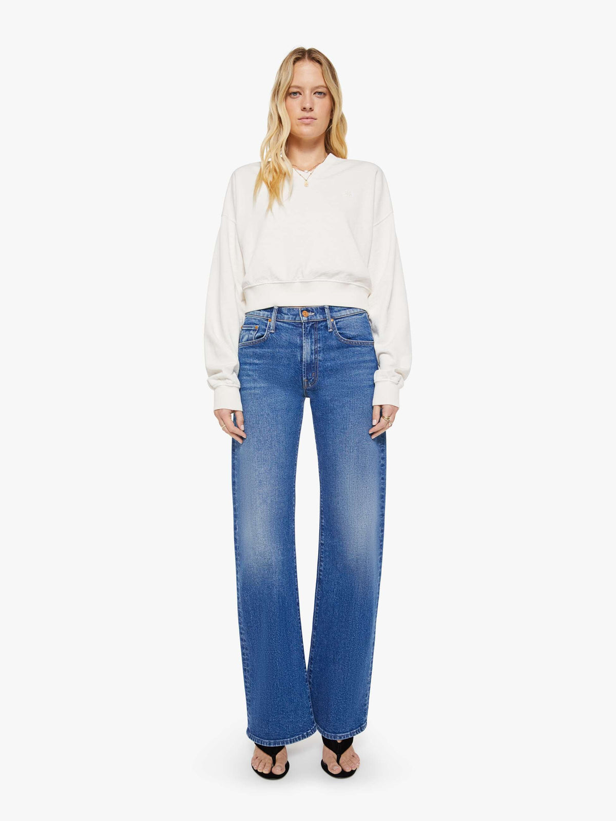 Mother Denim Eterne Cropped V-Neck Sweatshirt White (Natural)